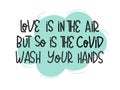 Love is in the air. Stop Coronavirus. Wear your mask. Hand drawn typography poster Royalty Free Stock Photo