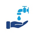 Wash your Hands Silhouette Icon. Water Drop, Faucet or Tap, Human Hand Color Icon. Precautions Against Viruses and Royalty Free Stock Photo