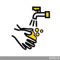 Wash your hands with soap icon on white background.
