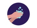 Wash your hands with soap and water. Two palms thoroughly rub blue lather foam with bubbles mandatory hygiene with cleaning from