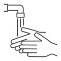 Wash your hands thin line icon, wash and hygiene, washing hands sign, vector graphics, a linear pattern on a white Royalty Free Stock Photo