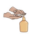 Liquid soap.wash your hands thoroughly with soap