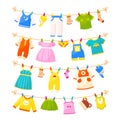 Washable baby clothes, childish things flat vector illustration Royalty Free Stock Photo