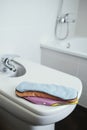 Washable cloth menstrual pads on the bidet