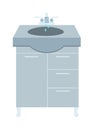 Washbasin and faucet with water drop at home bathroom interior flat vector illustration. Royalty Free Stock Photo