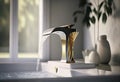 washbasin and faucet with water drop at home Royalty Free Stock Photo