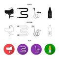 Washbasin, heated towel-dryer, mixer, showers and other equipment.Plumbing set collection icons in black,flat,outline