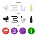 Washbasin, heated towel-dryer, mixer, showers and other equipment.Plumbing set collection icons in cartoon,black,flat