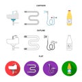 Washbasin, heated towel-dryer, mixer, showers and other equipment.Plumbing set collection icons in cartoon,outline,flat