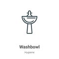 Washbowl outline vector icon. Thin line black washbowl icon, flat vector simple element illustration from editable hygiene concept Royalty Free Stock Photo