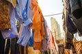 Washed and clean clothes on lines in Dhobi Ghat in Mumbai, India, under a clear blue sky Royalty Free Stock Photo