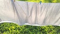 Washed clean laundry hanging on the rope or clothesline drying in the wind outdoors Royalty Free Stock Photo