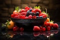 washed Fruits in a big wooden bowl Royalty Free Stock Photo