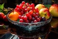 washed Fruits in a big wooden bowl Royalty Free Stock Photo