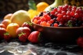 washed Fruits in a big wooden bowl Royalty Free Stock Photo