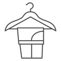 Washed trousers on clothes hanger thin line icon, dry cleaning concept, pants on hanger vector sign on white background