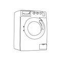 Washer and dryer line drawing. One line art of home appliance, bathroom, laundry room, clean linen, washing machine. Royalty Free Stock Photo