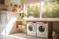 Washer and Dryer in Small Room, Efficient Laundry Solution for Limited Space, laundry area home interior design clean and clear