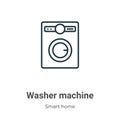 Washer machine outline vector icon. Thin line black washer machine icon, flat vector simple element illustration from editable Royalty Free Stock Photo