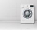 Washer. Realistic 3D household appliances for launder, cleaning clothes with detergent and water. Electric machine for