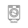 Washer simple line icon. Washing ma?hine thin linear signs. Washing clothes simple concept for websites, infographic, mobile appli