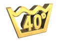 Washing 40 degree symbol in gold isolated - 3D Royalty Free Stock Photo