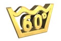Washing 60 degree symbol in gold isolated - 3D Royalty Free Stock Photo