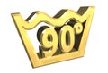 Washing 90 degree symbol in gold isolated - 3D Royalty Free Stock Photo