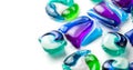 Washing capsules, colorful laundry pods. Colorful Soluble capsules with laundry gel detergent and dishwasher soap Royalty Free Stock Photo