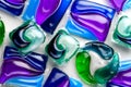 Washing capsules, colorful laundry pods. Colorful Soluble capsules with laundry gel detergent and dishwasher soap Royalty Free Stock Photo