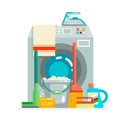 Washing cleaning concept supplies icons flat