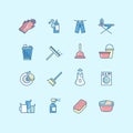 Washing, cleaning, laundry line color vector icons