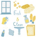 Washing and cleaning windows hand drawn big set Royalty Free Stock Photo
