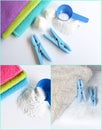 Washing clothes with blue pegs scoop and washing powder Royalty Free Stock Photo