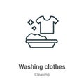 Washing clothes outline vector icon. Thin line black washing clothes icon, flat vector simple element illustration from editable Royalty Free Stock Photo