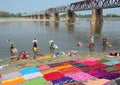 Washing clothes on the river in Agra, India Royalty Free Stock Photo