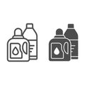 Washing detergent line and glyph icon. Detergent container vector illustration isolated on white. Laundry liquid outline
