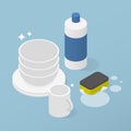 Washing Dishes Crockery Isometric Illustration