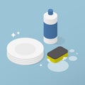 Washing Dishes Detergent Isometric Illustration