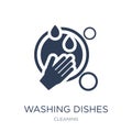 Washing dishes icon. Trendy flat vector Washing dishes icon on w