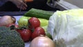 Washing fresh vegetables under water