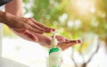 Washing hand with Alcohol Sanitizer, prevent the virus and bacterias, Hygiene concept