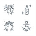 washing hand line icons. linear set. quality vector line set such as no handshake, washing, alcohol