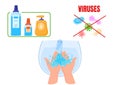 Washing hand, stop viruses vector illustration. Covid-19 prevention. Stop global epidemic by hygiene procedures with