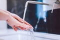 Washing hands with foam soap. Hygiene, preventing coronavirus