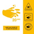 Washing hands icon or sign. Hands are holding soap. Wash your hands wash your hands at least for 20 seconds