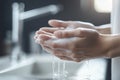 Washing Hands with Soap Closeup. Woman Wash her Palms, Soapy Arms, Washing Hands