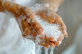 Washing Hands with Soap Closeup. Woman Wash her Palms, Soapy Arms, Washing Hands