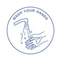 Washing hands with soap. Coronavirus preventions tips. Monochrome vector illustration, isolated on white background Royalty Free Stock Photo