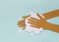 Washing hands with soap, paper cut illustration. Coronavirus epidemic prevention. epidemic